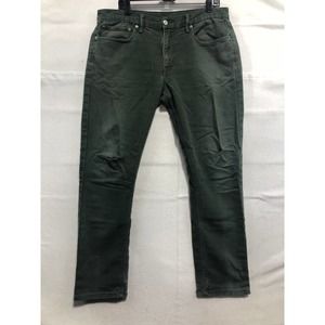 Levi 511 Slim Fit Green Denim Jeans 36x32 Distressed China 86% Cotton Blend